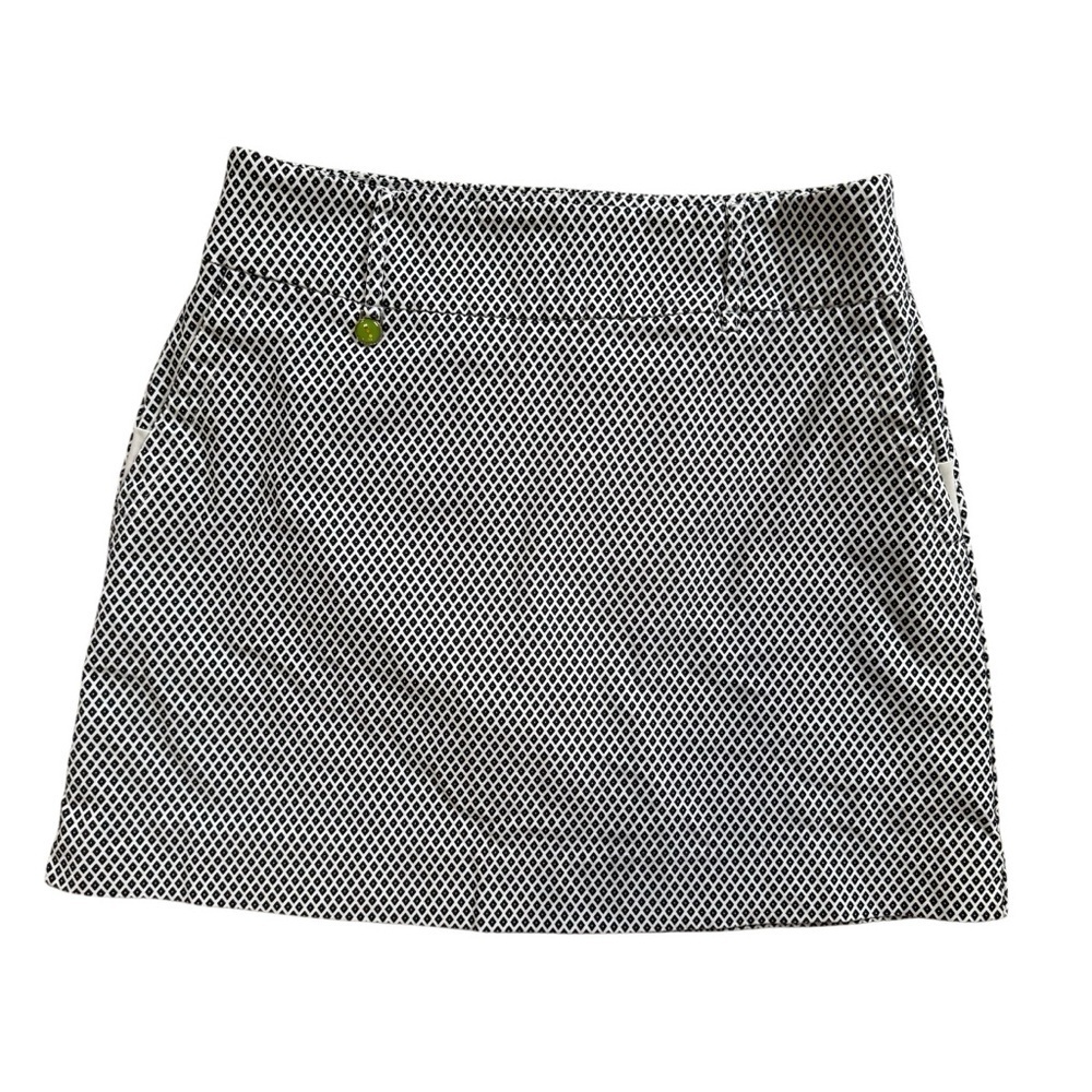 Swing Control Black and White Patterned Athletic Skirt with Built-In Shorts